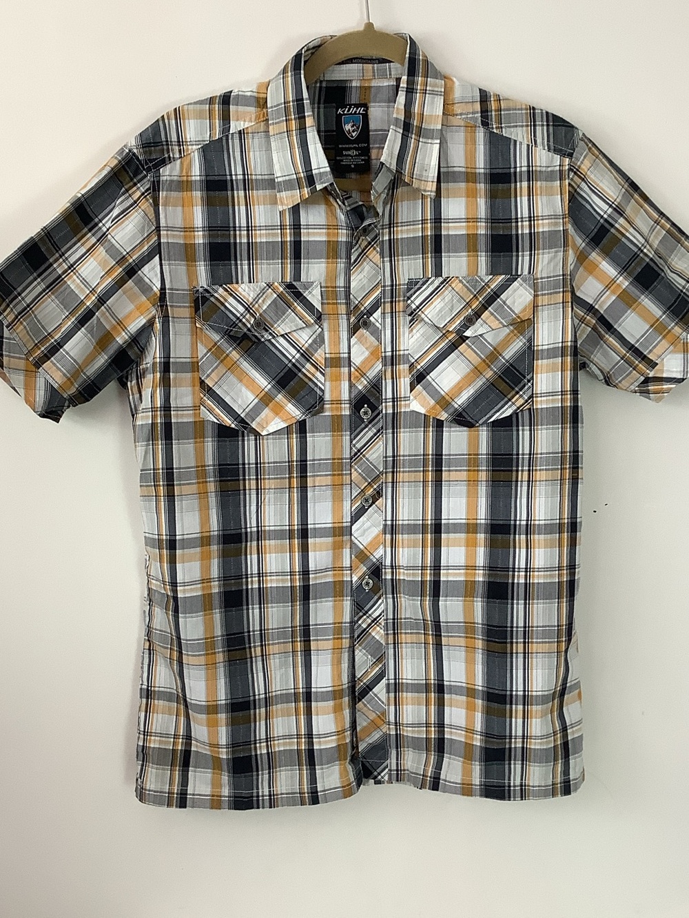 Kuhl Men's Short Sleeve Plaid Button-Down Shirt Hiking Outdoor UV Protection